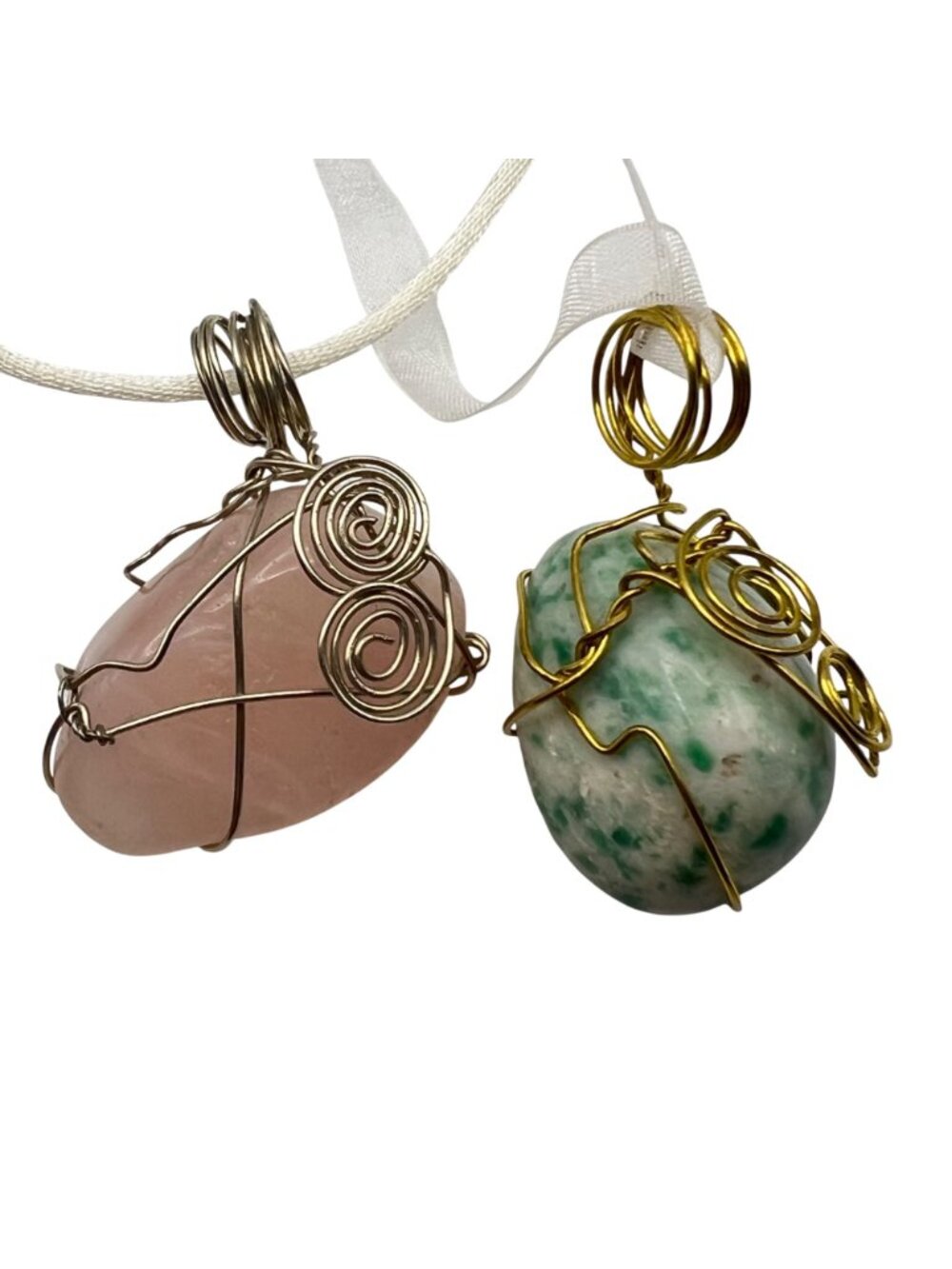 Wire Wrapped Crystal Pendant Necklaces Lot 6 Amethyst Rose Quartz Agate Healing - Picture 10 of 12